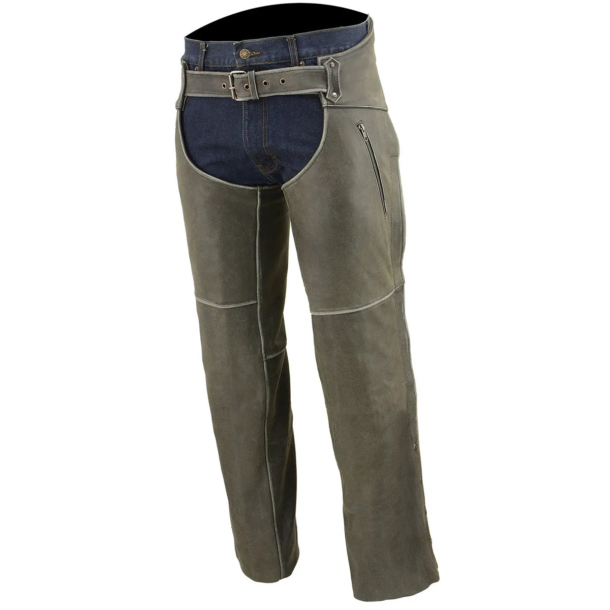 Milwaukee Leather Chaps for Men's Vintage Grey Slate Leather - Deep