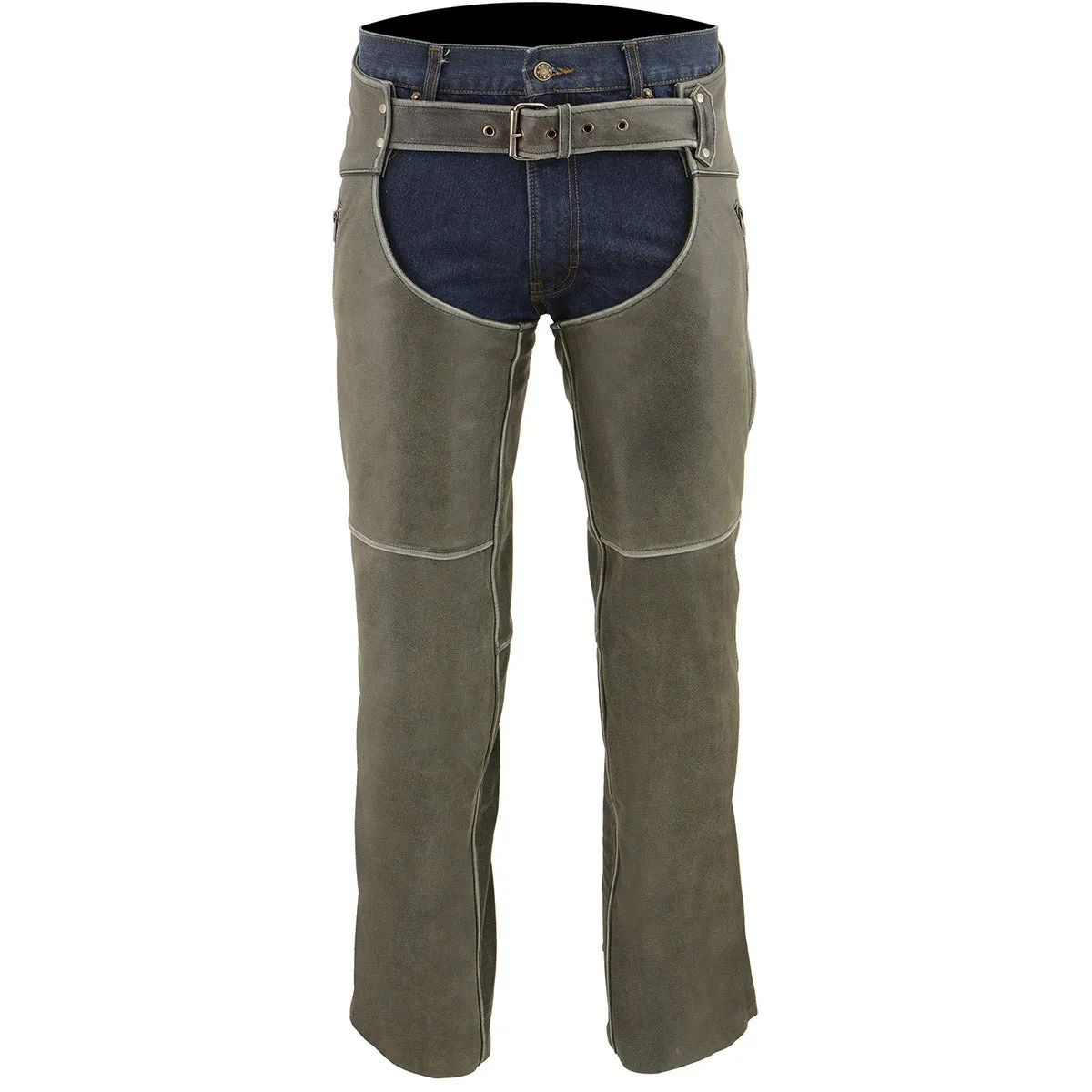 Milwaukee Leather Chaps for Men's Vintage Grey Slate Leather - Deep