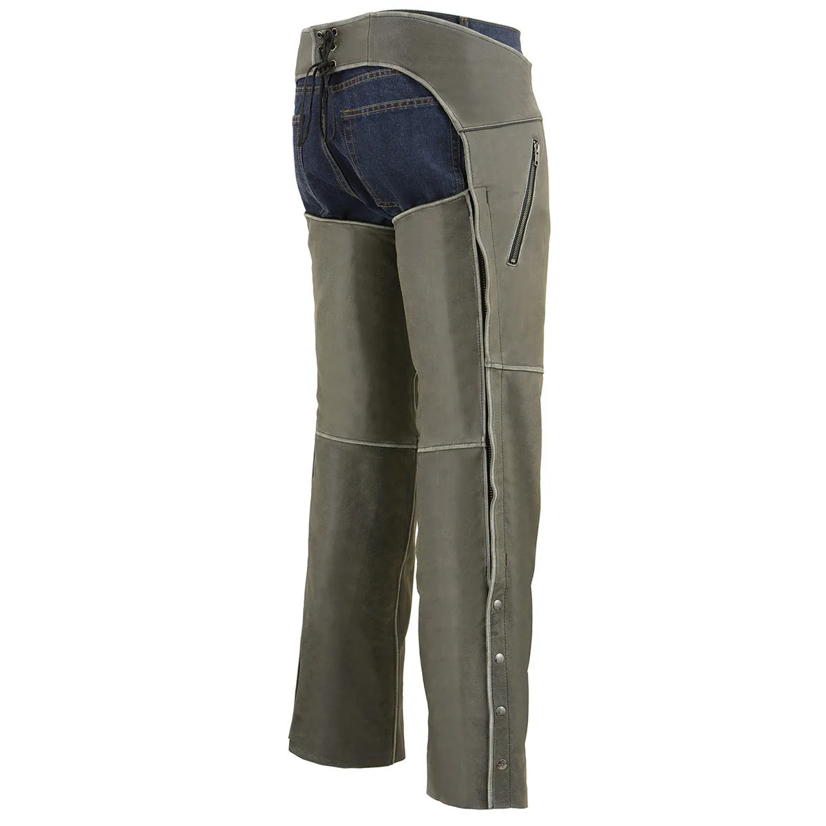 Milwaukee Leather Chaps for Men's Vintage Grey Slate Leather - Deep