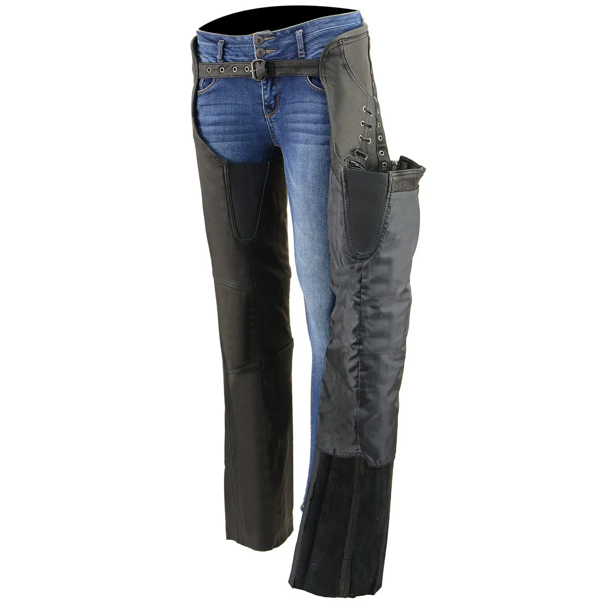 Milwaukee Leather Chaps for Women Black Lightweight Naked Goat Skin- Accent Lace Detailing Motorcycle Chap- MLL6535