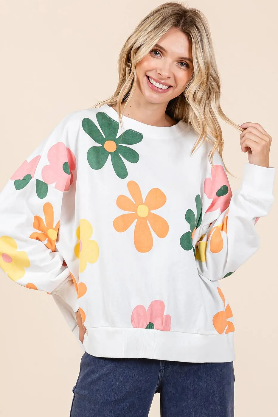 MINERAL WASH FLOWER PRINT FRENCH TERRY SWEATSHIRT