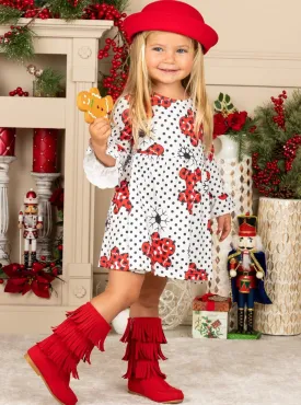 Polka Dot Gingerbread Print Dress