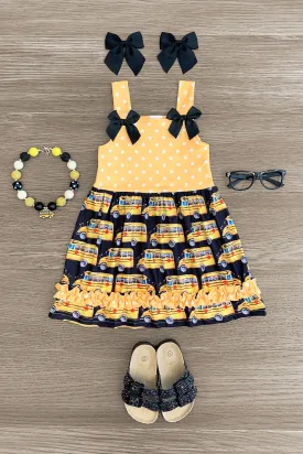 Polka Dot School Bus Sleeveless Dress