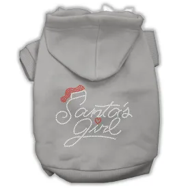 Santa's Girl Rhinestone Dog Hoodie Grey L (14)