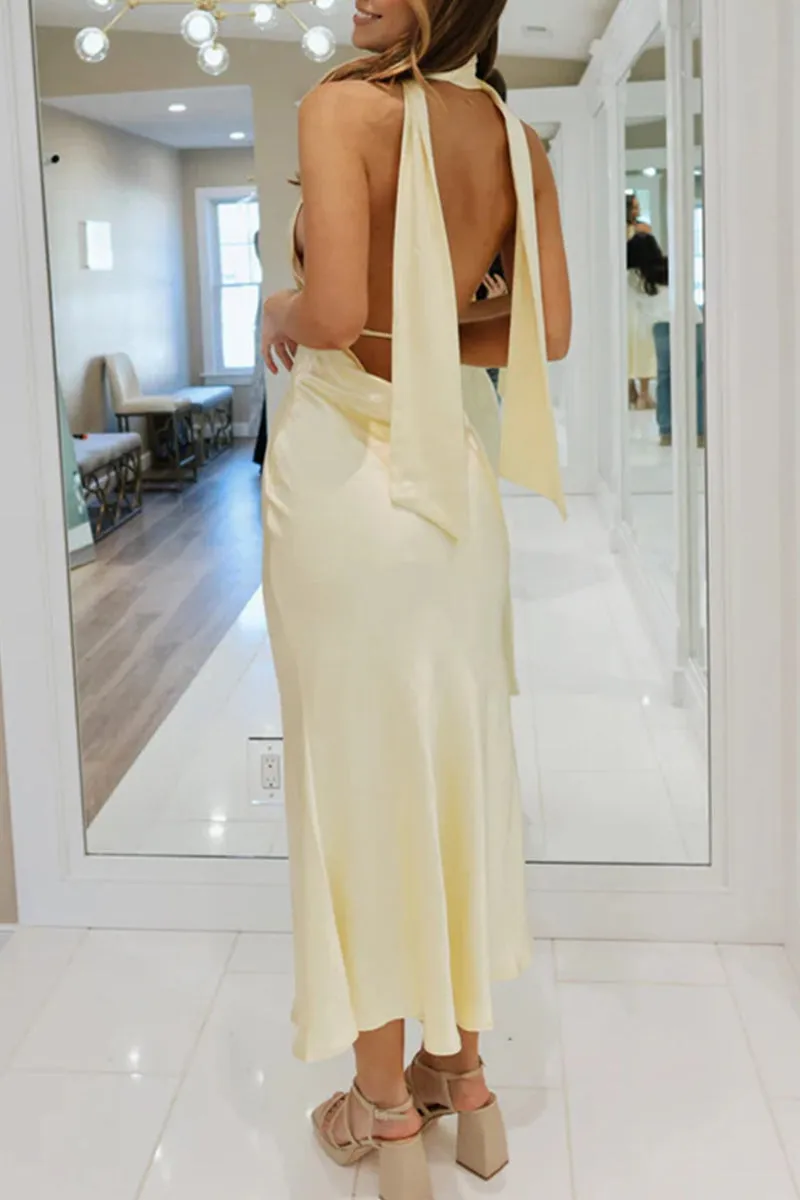 Sexy Backless Halter One Step Skirt Dresses