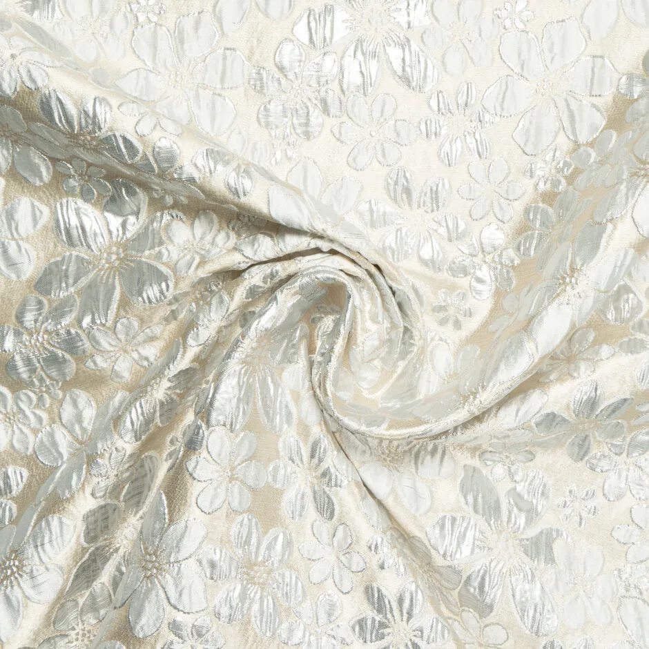 Silver Daisy Jacquard Muted Gold Brocade