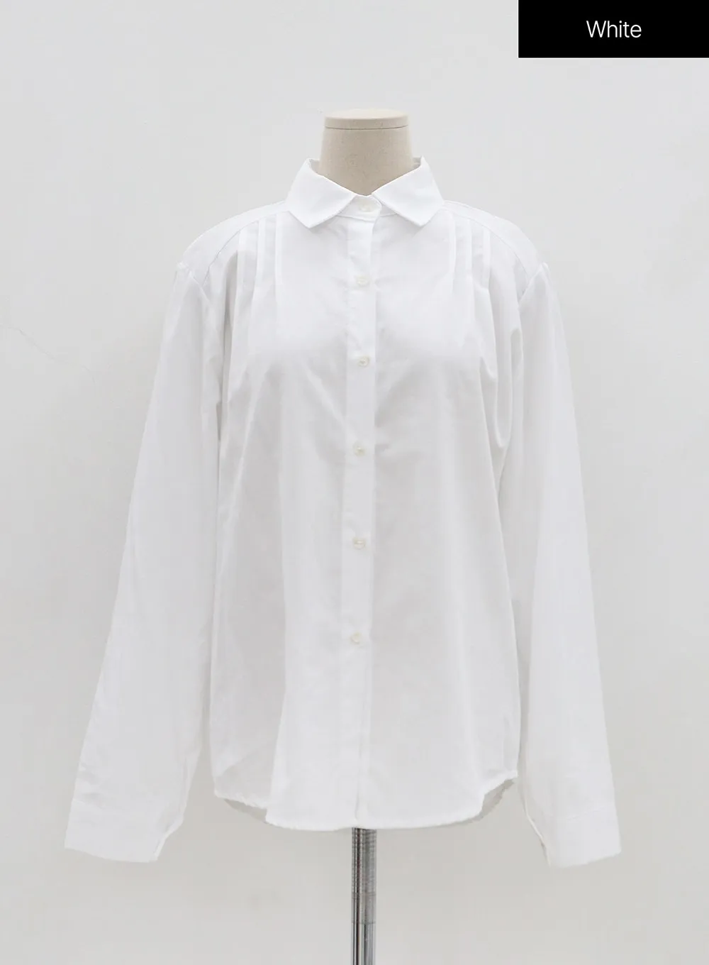 Simple Pintuck Cotton Long Sleeve Shirt OO04