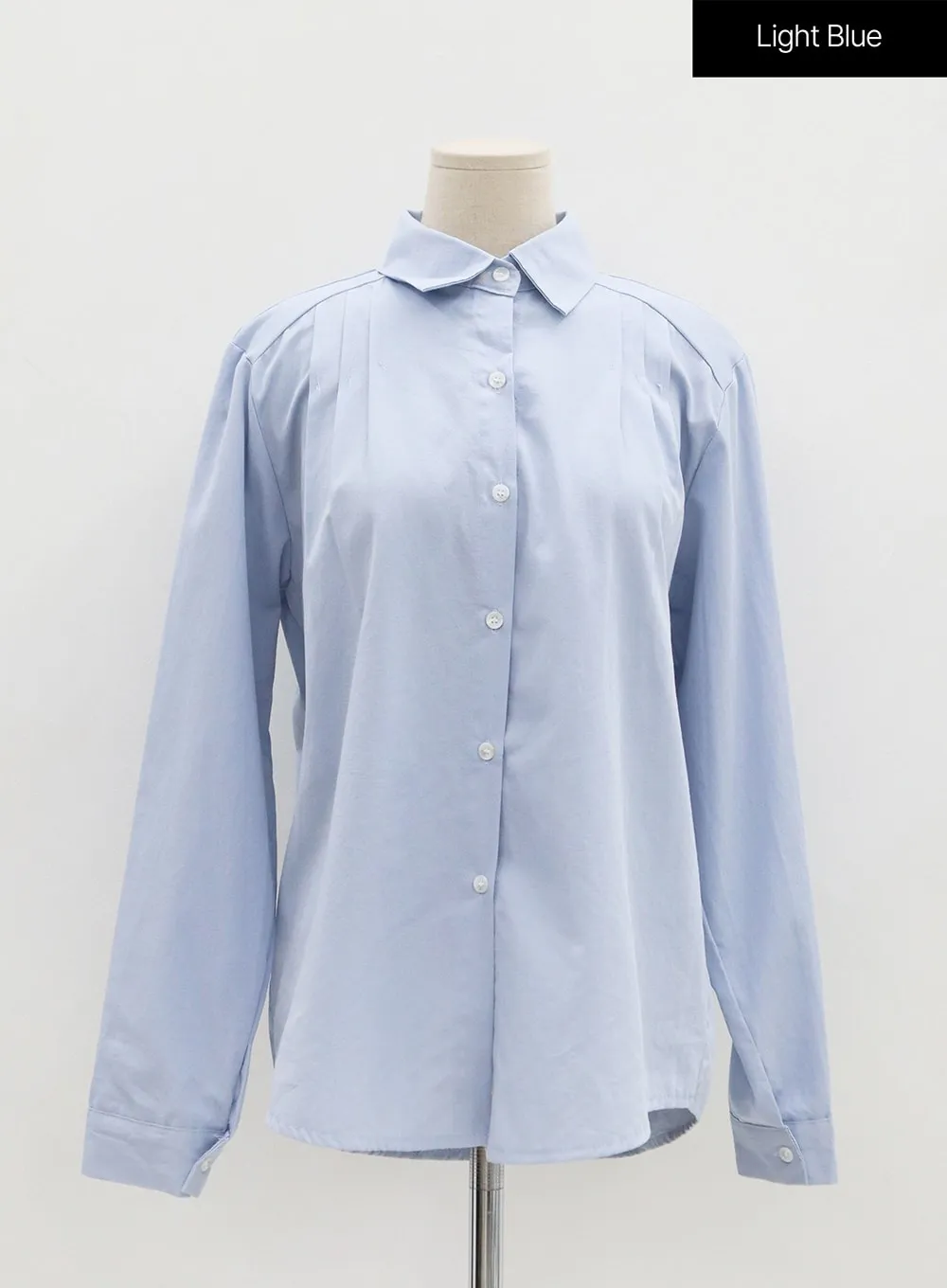 Simple Pintuck Cotton Long Sleeve Shirt OO04