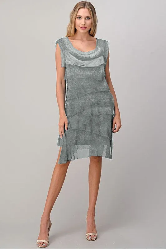 Sleeveless Raw Moda Ruffle Silky Dress