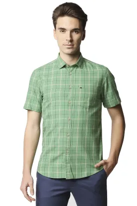 Slim Fit Twill Checks Halfsleeves Shirt