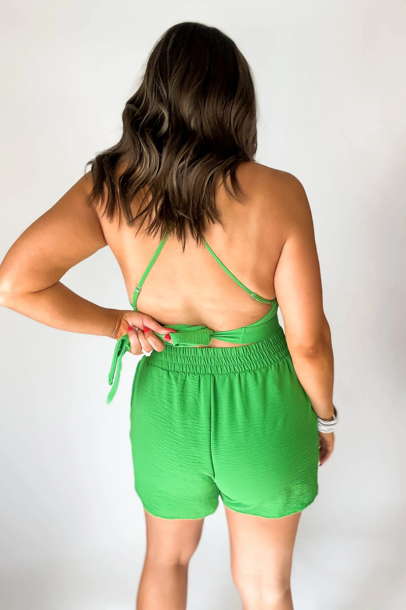 Smocked Green High Waisted Short