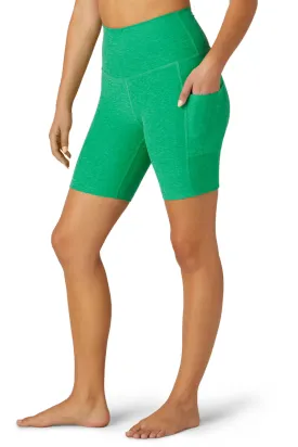 Spacedye Team Pockets High Waisted Biker Short - Green Grass Heather