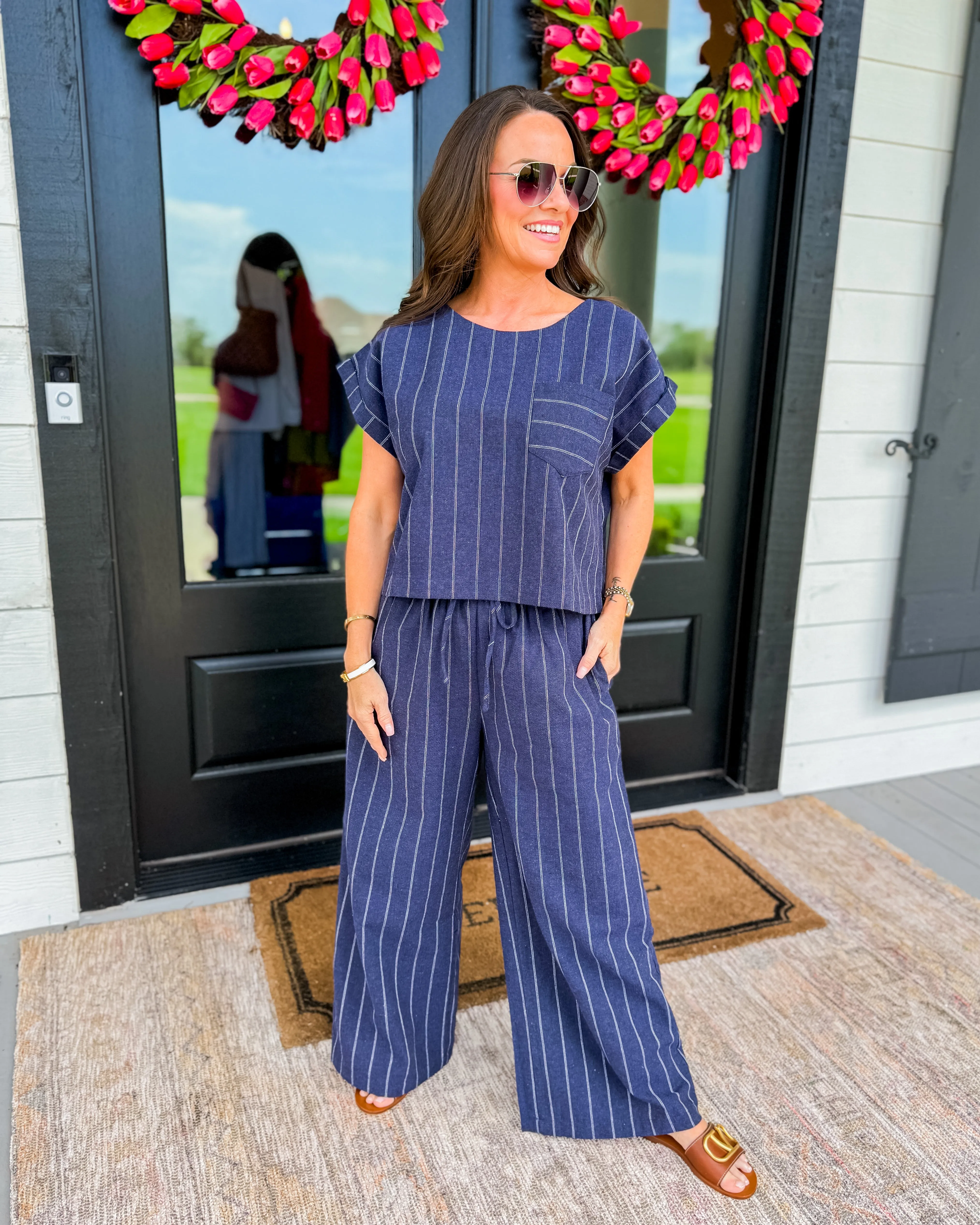 Stripe Print Set in Navy