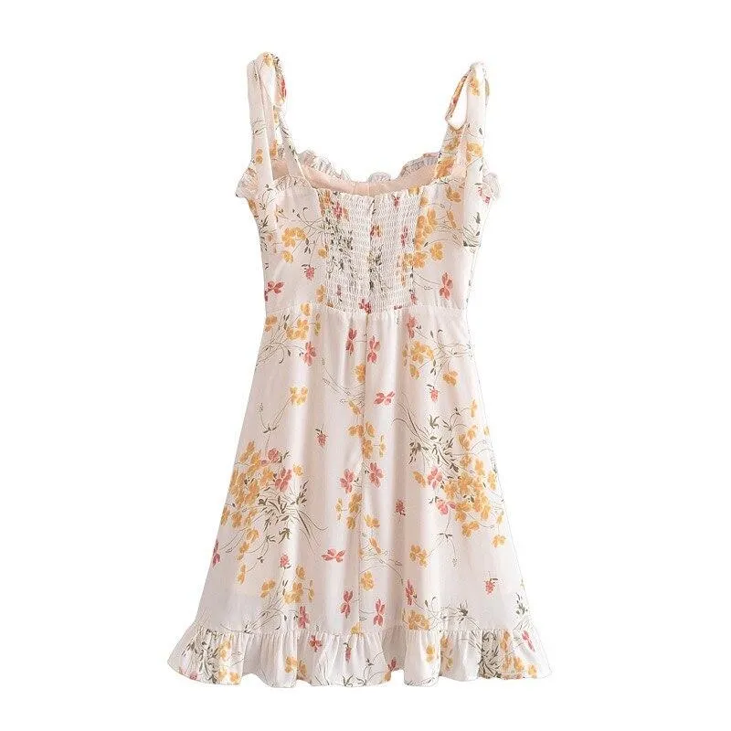 Summer Ivory Color Floral Print Women Dress