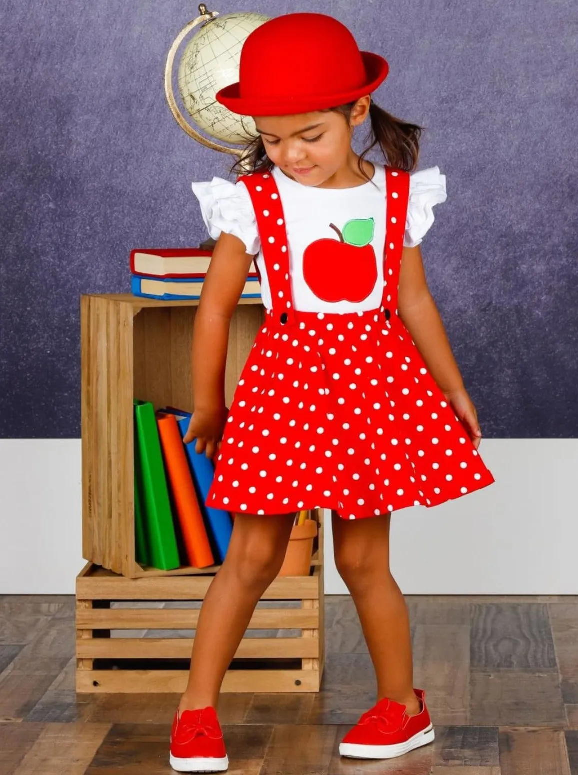 Teacher's Favorite Polka Dot Overall Skirt Set