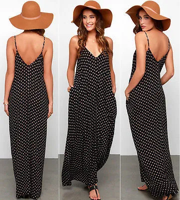 Trendy boho polka dot loose fit maxi long dress