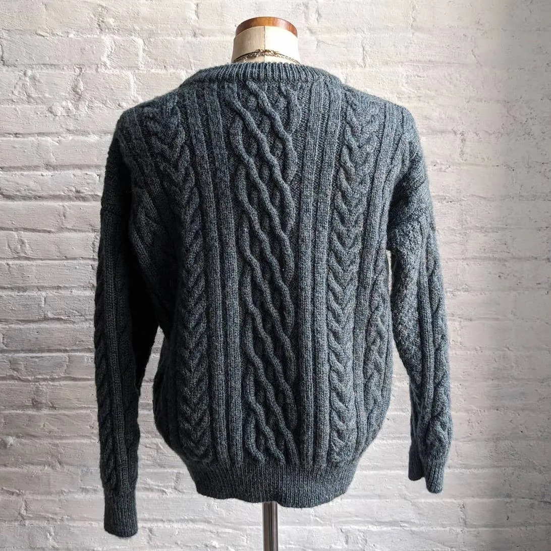 Vintage Chunky Cable Knit Wool Grandpa Sweater Minimalist Grunge Earthtone Top