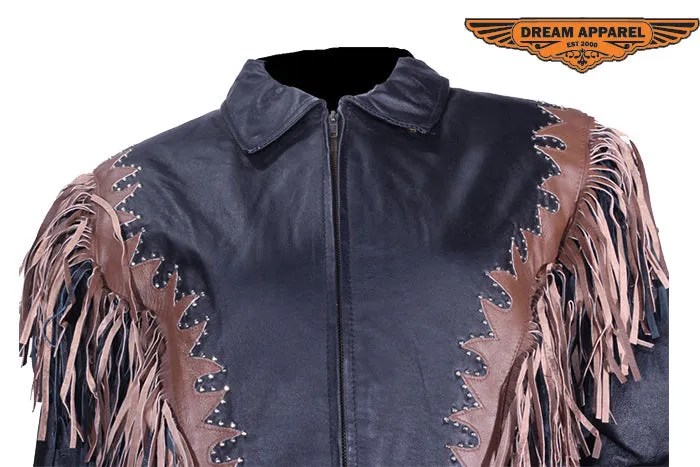 Womens Motorcycle Jacket With Studs & Fringes