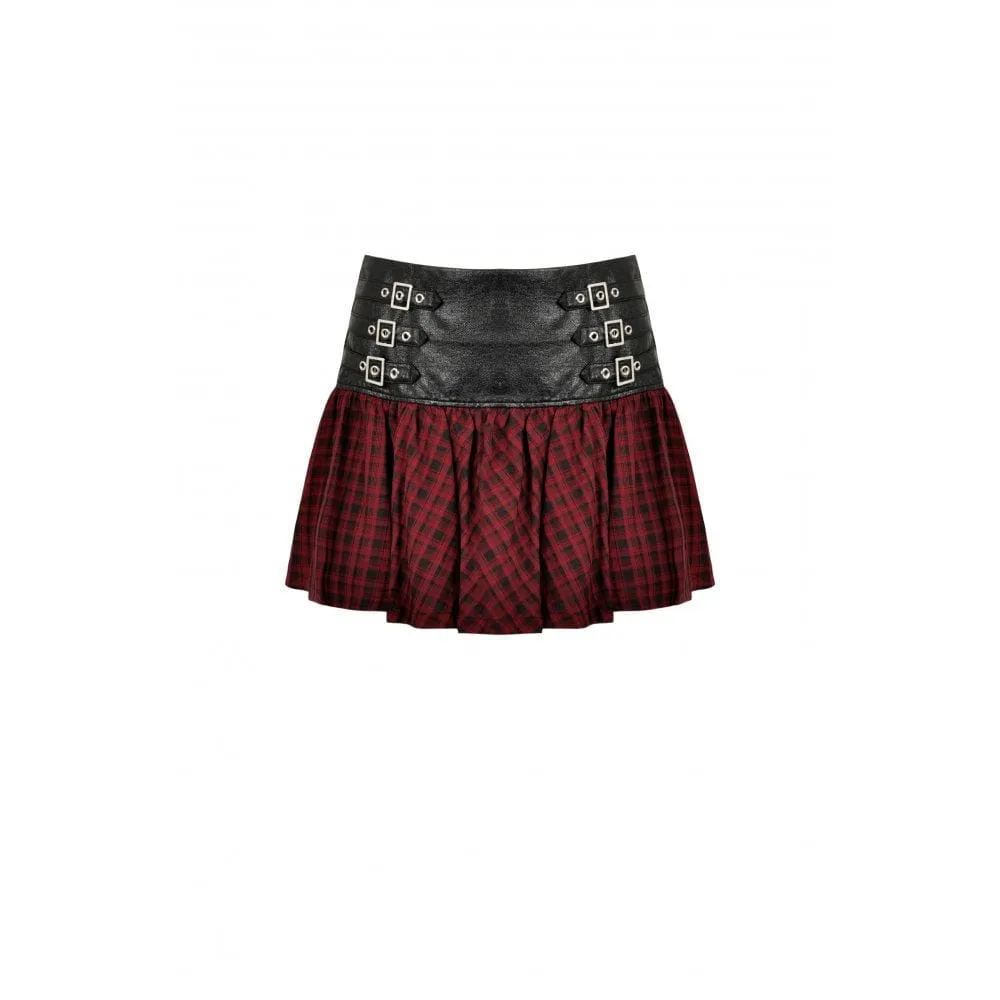 Women's Punk High-waisted Buckle Plaid Skirt