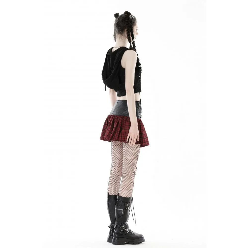 Women's Punk High-waisted Buckle Plaid Skirt