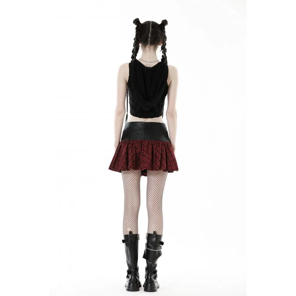 Women's Punk High-waisted Buckle Plaid Skirt